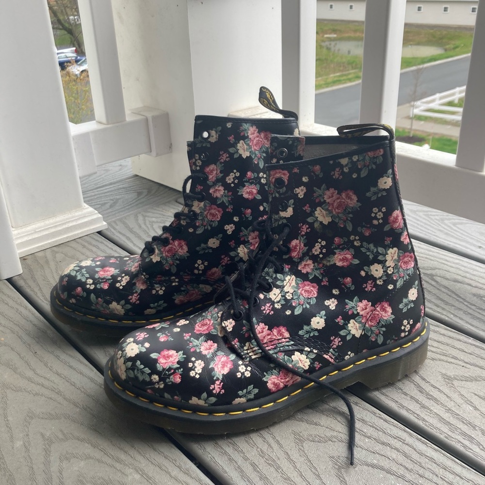LIKE NEW black floral Doc Martens